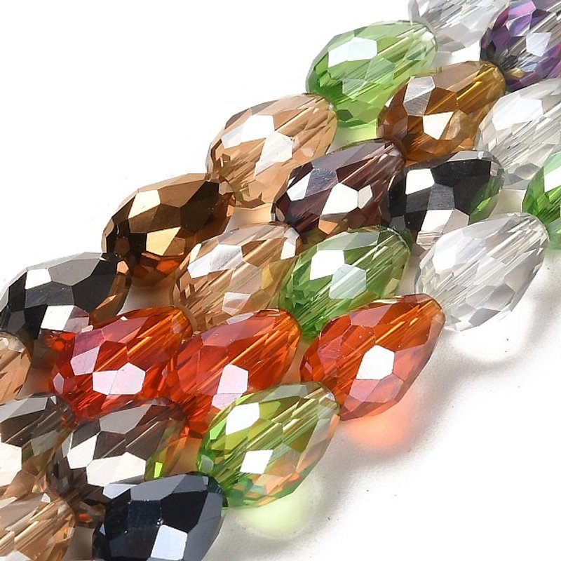 Brins de perles en verre en forme de goutte facettée, couleurs mélangées, 15x10mm — Perles à bijoux