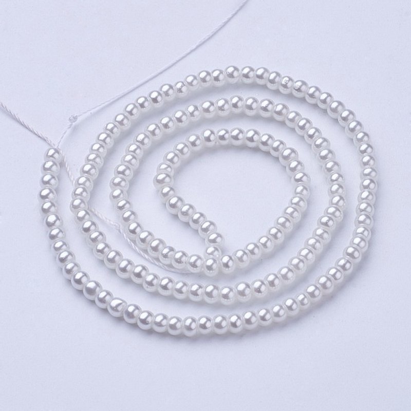 Brins de Perles en Verre, Rondes Blanches, 3-4mm, Trou de 1mm — Perles à bijoux