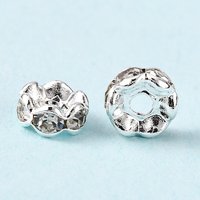 Perles Intercalaires en Laiton avec Strass, Plaquées Argent, Bord Ondulé — Perles à bijoux