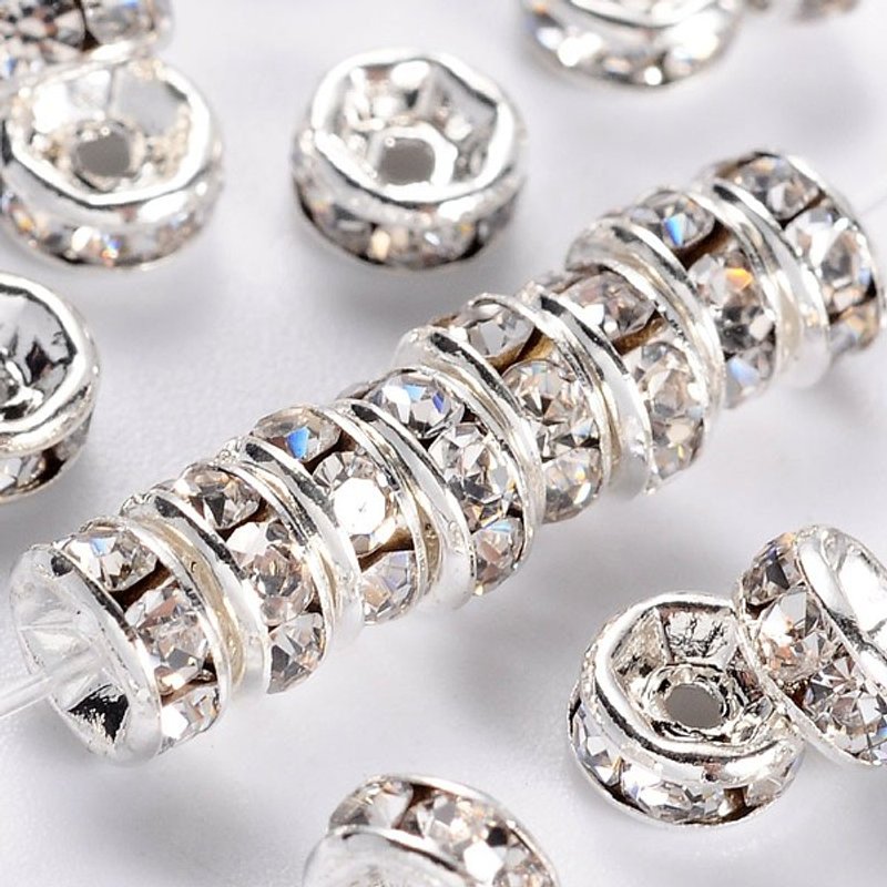 Perles Intercalaires en Laiton avec Strass, Grade AAA, Plaqué Argent — Perles à bijoux