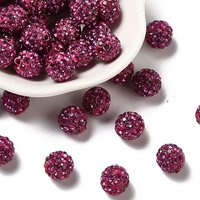 Perles Pave Disco Ball, Perles Rondes Fuchsia en Argile Polymère avec Strass — Perles à bijoux
