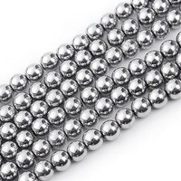 Synthetic Hematite Beads Strands, Grade A, Round, Platinum Plated — Jewelry Beads