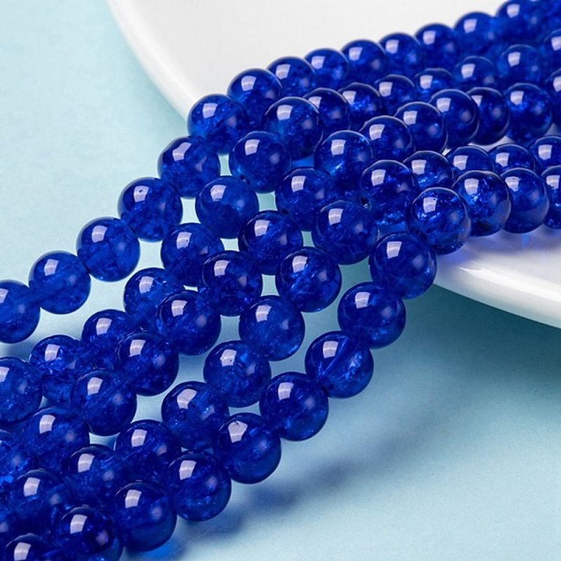 Spray Painted Crackle Glass Beads Strands, Round Blue, 8mm — Jewelry Beads