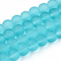 Transparent Frosted Glass Bead Strands, Dark Turquoise, 8mm