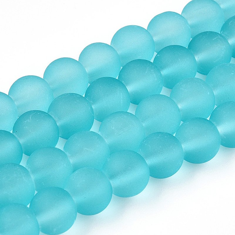 Brins de Perles en Verre Transparent, Givrées, Turquoise Foncé, 8mm — Perles à bijoux