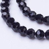 Brins de perles en verre noires, facettées, rondes, 8mm, 66-67pcs — Perles à bijoux