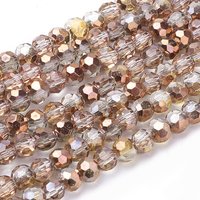 Fil de perles en verre électroplaqué, demi plaqué, rond, plaqué cuivre