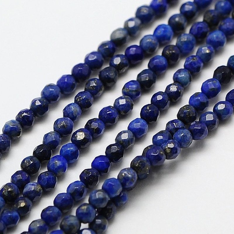 Fils de perles en lapis-lazuli naturel, 3 mm, rond facetté, 15 pouces — Perles à bijoux