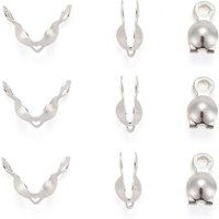 Brass Bead Tips and Clamshell Knot Covers, Silver Plated, 7x4mm — Jewelry Findings