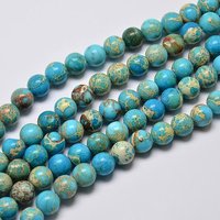 Fils de perles en jaspe impérial naturel, bleu ciel, 6 mm, 15 pouces — Perles à bijoux