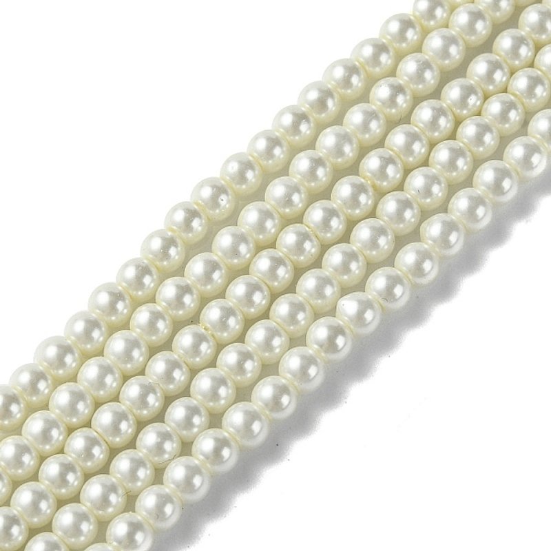 Fils de Perles Ronde en Verre Teinté Écologique, Blanc, 4-4.5mm — Perles à bijoux