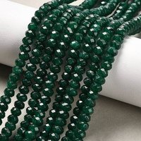 Fil de perles rondelles en jade naturel teinté de Malaisie, vert foncé, 14 pouces — Perles à bijoux