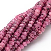 Brins de perles rondelles en jade naturel de Malaisie teinté, Flamingo, 4x2-3mm — Perles à bijoux