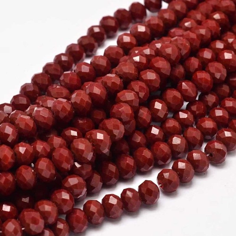 Brins de Perles en Verre, Rondelles Facettées Briolette Rouge Foncé pour Création de Bijoux — Perles à bijoux