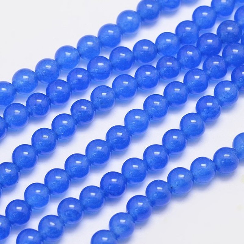 Brins de perles en jade de Malaisie teinté et naturel, rond bleu, 6mm — Perles à bijoux