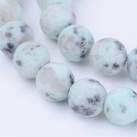 Natural Sesame Jasper/Kiwi Jasper Beads Strands, Round, Frosted — Jewelry Beads