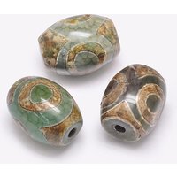 Perles dZi 3 Yeux de Style Tibétain, Agate Naturelle, Vert Olive Foncé — Perles à bijoux