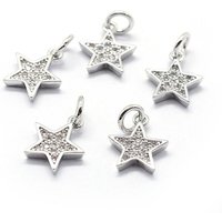 Brass Micro Pave Cubic Zirconia Star Charm, Platinum, 11.5x10x2mm — Charms & Pendants