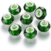 Perles Européennes en Verre Fait Main, Grand Trou, Vert Foncé, 14x8mm — Perles à bijoux