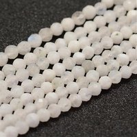 Natural Rainbow Moonstone Beads Strands, Faceted Round, 3mm