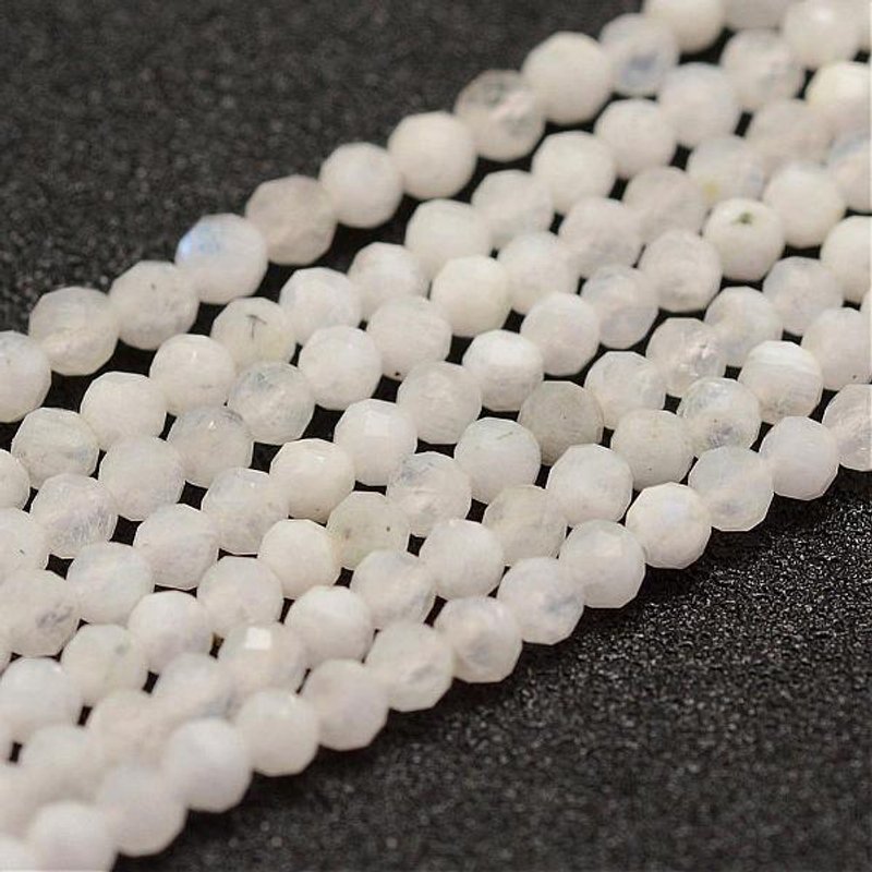 Brins de Perles de Pierre de Lune Arc-en-Ciel Naturel, Ronde Facettée, 3mm — Perles à bijoux