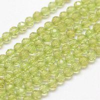 Brins de perles de péridot naturel, facettées, rondes, 3mm, 15.3-15.7 pouces — Perles à bijoux
