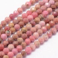 Fils de perles de rhodonite naturelle, facettées, rondes, 3mm, 15.3-15.7 pouces — Perles à bijoux