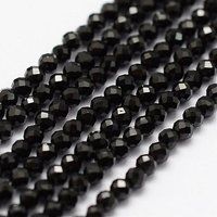 Fils de Perles de Spinelle Noir Naturel, Ronde Facettée, 2mm — Perles à bijoux