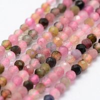 Natural Tourmaline Beads Strands, Faceted, Round, Mixed Color, 2mm
