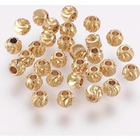 Perles Intercalaires en Laiton, Ronde Corruguée, Plaqué Or 18K, 4x3mm — Perles à bijoux