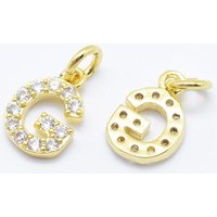 Brass Micro Pave Grade AAA Cubic Zirconia Charm, Letter G — Charms & Pendants