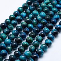 Brins de perles en œil de tigre naturel, teint et chauffé, 8mm, 15.5 pouces — Perles à bijoux