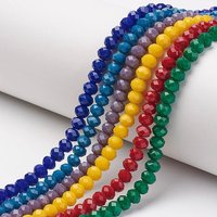 Fil de perles en verre opaque de couleur unie, facettées, rondelles, couleurs mélangées — Perles à bijoux