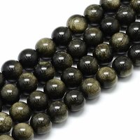 Fil de Perles d'Obsidienne Dorée Naturelle, Ronde, 6mm, 15 pouces