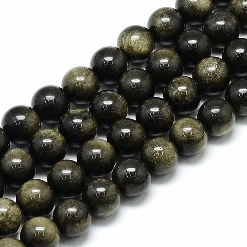 Fil de Perles d'Obsidienne Dorée Naturelle, Ronde, 6mm, 15 pouces — Perles à bijoux