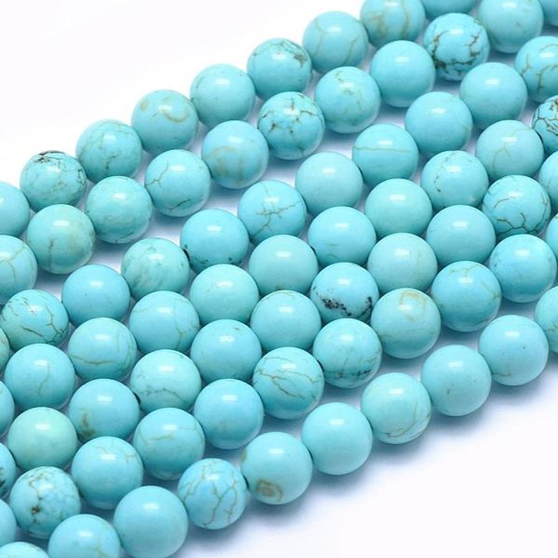 Brins de perles de magnesite naturelle, teintées et chauffées, 8mm, 49pcs — Perles à bijoux