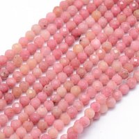 Brins de perles de rhodochrosite naturelle, facettées, rondes, 4mm, 85-95pcs — Perles à bijoux