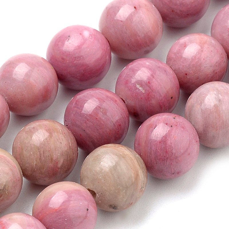 Fil de perles de rhodonite naturelle, rond 8mm, 15 pouces, 45-47pcs — Perles à bijoux