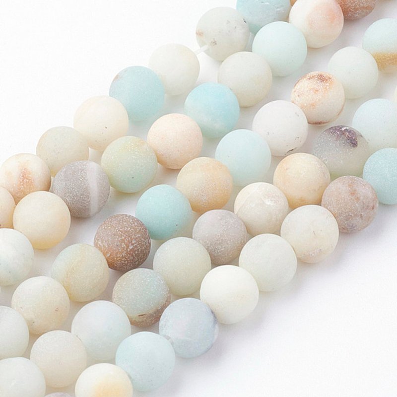 Fil de perles d'amazonite fleurie naturelle, rondes, givrés, 6-6.5mm — Perles à bijoux