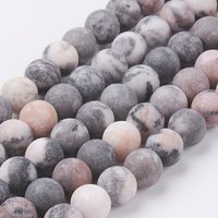 Brins de perles en jaspe zèbre rose naturel, givrés, ronds, 8mm — Perles à bijoux