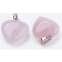 Pendentifs en Quartz Rose Naturel en Forme de Cœur avec Trouvailles en Laiton