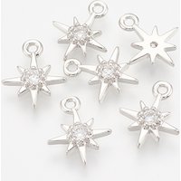 Charm en laiton en forme d'étoile avec zircon cubique, sans nickel, plaqué platine