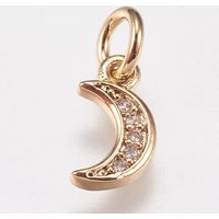 Charm en laiton micro pave zircon cubique, lune, doré, 9x5x1mm — Breloques et pendentifs