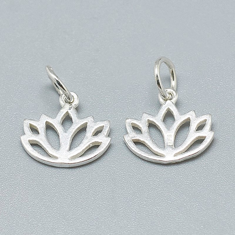 925 Sterling Silver Lotus Charm with Jump Ring and 925 Stamp — Charms & Pendants