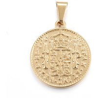 Pendentif Monnaie Hispan Et Ind Rex en Acier Inoxydable 304, Doré — Breloques et pendentifs