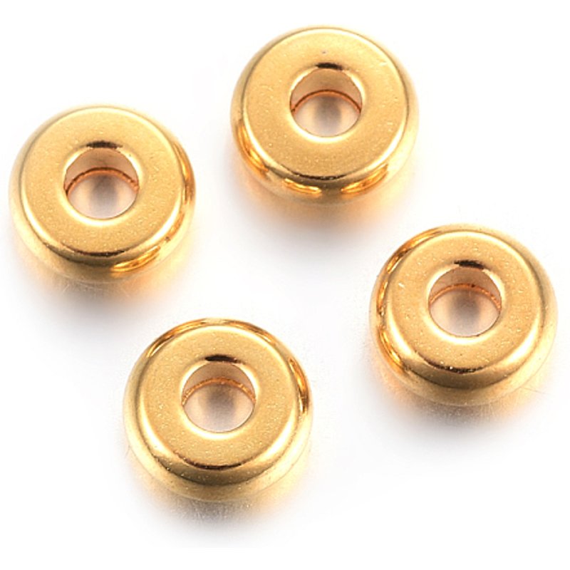 Perles Intercalaires Ronde Plate en Acier Inoxydable 304, Plaqué Or 18K — Perles à bijoux