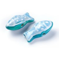 Handmade Printed Porcelain Fish Beads, Sky Blue, 20-22mm — Jewelry Beads