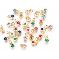 Charms en laiton avec zirconium cubique unique, rond plat, couleurs variées