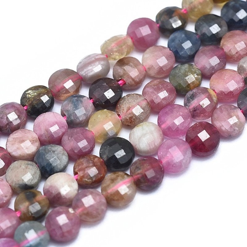 Natural Tourmaline Beads Strands, Faceted Flat Round, 93pcs — Jewelry Beads