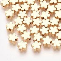Perles en Laiton, Fleur, Plaquées Or 18K Réel, 6x6x3mm — Perles à bijoux